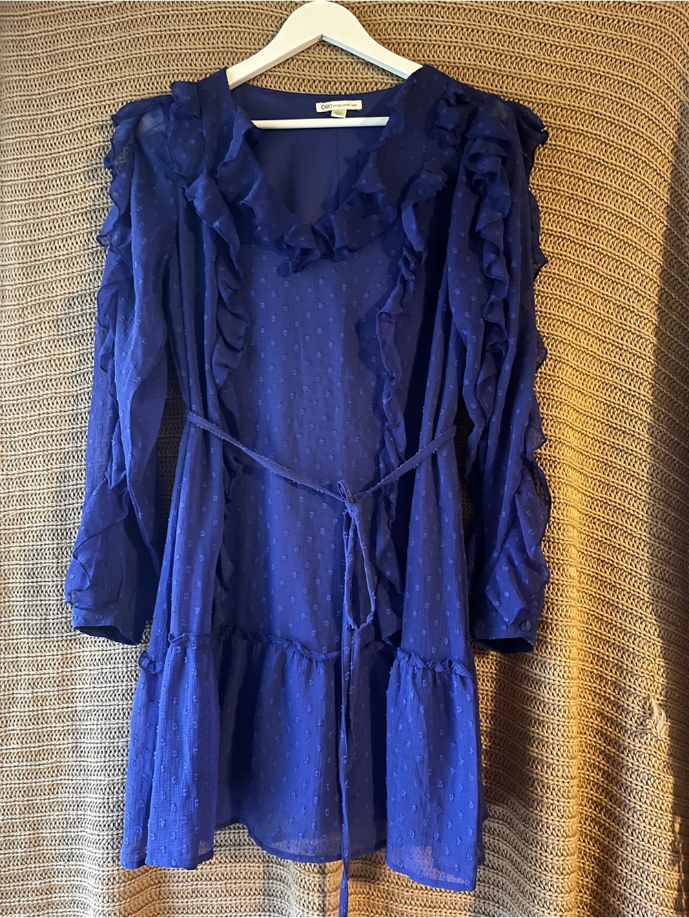 Cato Royal Blue Ruffle Long-Sleeve Tie-Waist Dress